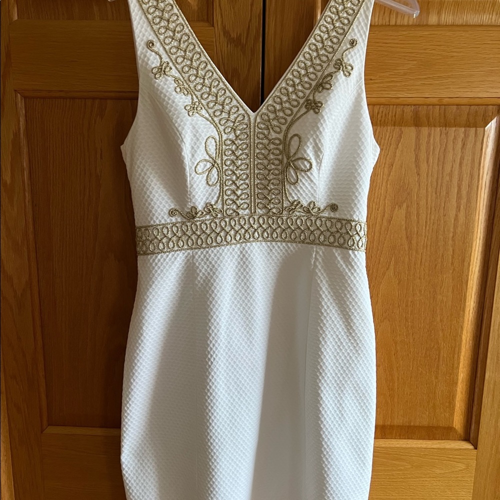 Lilly Pulitzer White with gold embroidered shift dress